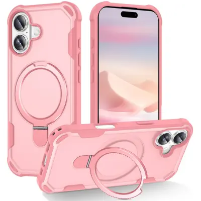 iPhone 17 Mobilskal MagSafe TPU+PC Kickstand Shockproof - Rosa