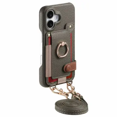 iPhone 17 Mobilskal med Korthållare Ring Kickstand (Grå)