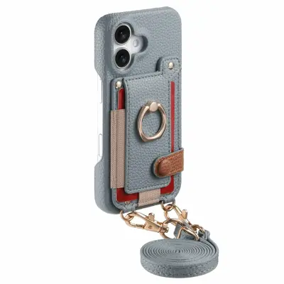 iPhone 17 Mobilskal med Korthållare Ring Kickstand (Himmelsblå)