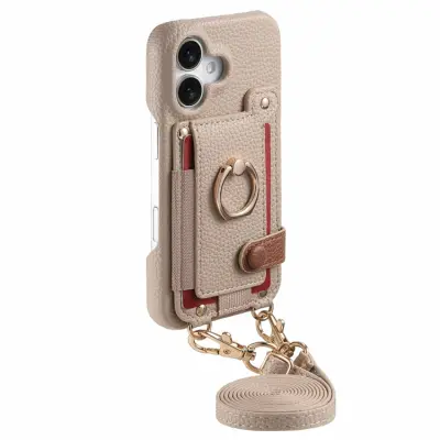 iPhone 17 Mobilskal med Korthållare Ring Kickstand - Khaki (Khaki)