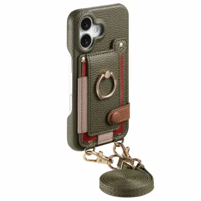 iPhone 17 Mobilskal med Korthållare Ring Kickstand (Midnattsgrön)