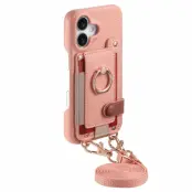 iPhone 17 Mobilskal med Korthållare Ring Kickstand (Rosa)