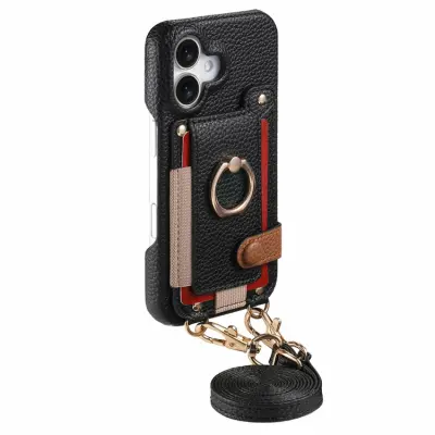 iPhone 17 Mobilskal med Korthållare Ring Kickstand (Svart)