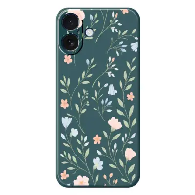 iPhone 17 Mobilskal Rosa Blue Flowers Pattern TPU - Grön