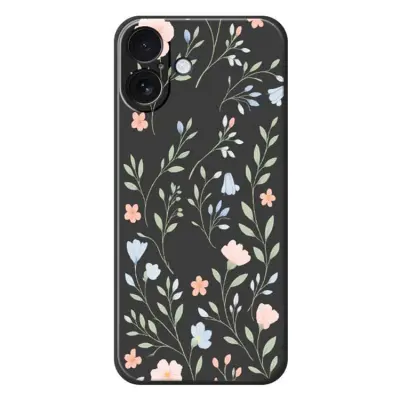 iPhone 17 Mobilskal Rosa Blue Flowers Pattern TPU - Svart
