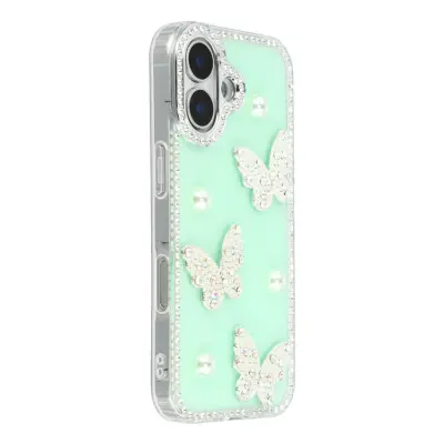 iPhone 17 Mobilskal Rhinestone Edge Pearl Butterfly