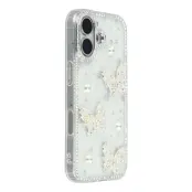 iPhone 17 Mobilskal Rhinestone Edge Pearl Butterfly