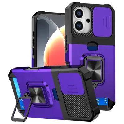 iPhone 17 Mobilskal Slide Lens Lid med Kortfack - Lila