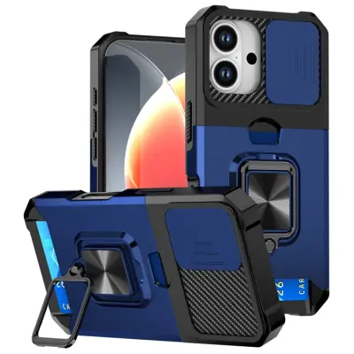 iPhone 17 Mobilskal Slide Lens Lid med Kortfack - Blå