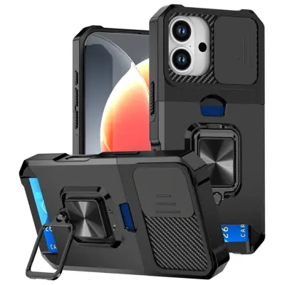 iPhone 17 Mobilskal Slide Lens Lid med Kortfack - Svart