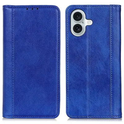 iPhone 17 Plånboksfodral Äkta Läder Litchi - Blå