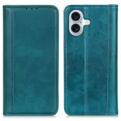 iPhone 17 Plånboksfodral Äkta Läder Litchi - Grön