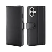 iPhone 17 Plånboksfodral Äkta Läder - Svart