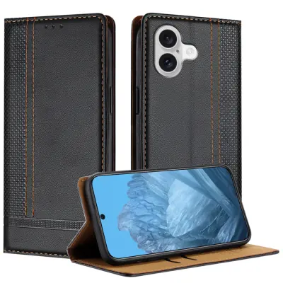 iPhone 17 Plånboksfodral Kickstand Grid Pattern - Svart