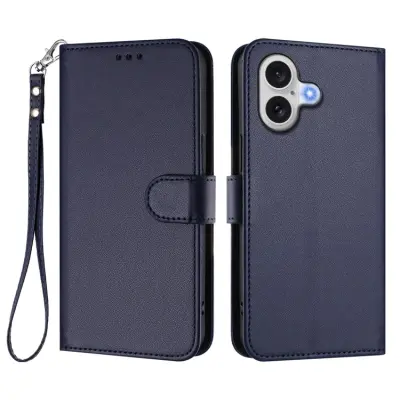iPhone 17 Plånboksfodral Läder med Handledsrem - Blå