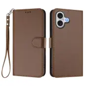 iPhone 17 Plånboksfodral Läder med Handledsrem - Brun