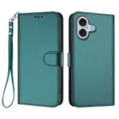 iPhone 17 Plånboksfodral Läder med Handledsrem - Grön