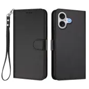iPhone 17 Plånboksfodral Läder med Handledsrem - Svart