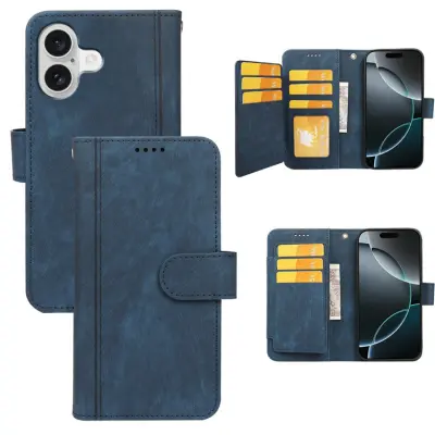 iPhone 17 Plånboksfodral Line Pattern Läder - Blå