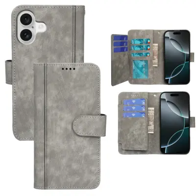 iPhone 17 Plånboksfodral Line Pattern Läder - Grå