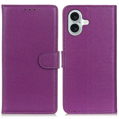 iPhone 17 Plånboksfodral Litchi Texture - Lila