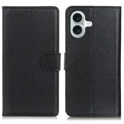 iPhone 17 Plånboksfodral Litchi Texture - Svart