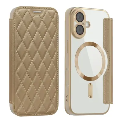iPhone 17 Plånboksfodral MagSafe Rhombus Läder - Ökenguld