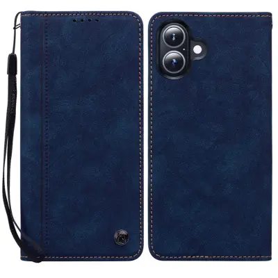 iPhone 17 Konstläder Plånboksfodral med Rem Lines Pattern - Blå