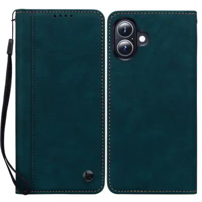 iPhone 17 Konstläder Plånboksfodral med Rem Lines Pattern - Grön