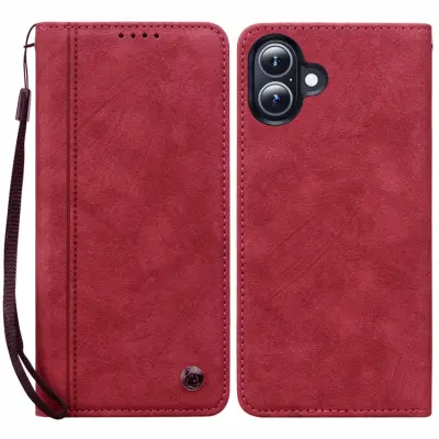 iPhone 17 Konstläder Plånboksfodral med Rem Lines Pattern - Röd