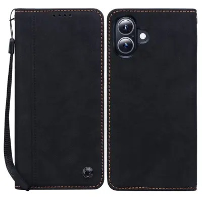 iPhone 17 Konstläder Plånboksfodral med Rem Lines Pattern - Svart