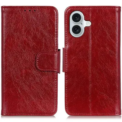 iPhone 17 Plånboksfodral Nappa Texture Äkta Läder - Röd