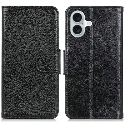 iPhone 17 Plånboksfodral Nappa Texture Äkta läder - Svart