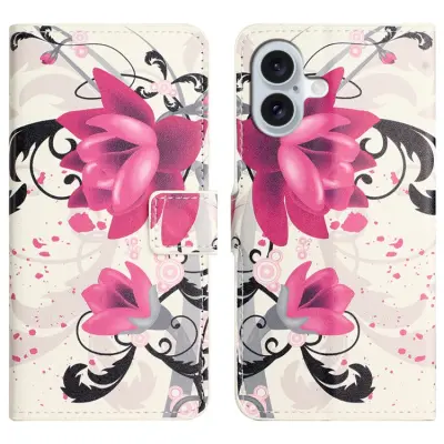 iPhone 17 Konstläder Plånboksfodral Pattern Print - Lotus