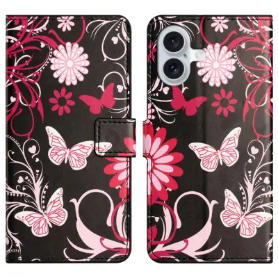 iPhone 17 Konstläder Plånboksfodral Pattern Print - Svart Fjäril