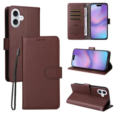 iPhone 17 Plånboksfodral RFID Blocking med Handledsrem - Brun