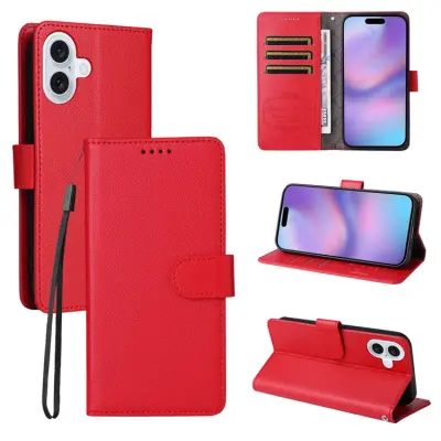 iPhone 17 Plånboksfodral RFID Blocking med Handledsrem - Röd