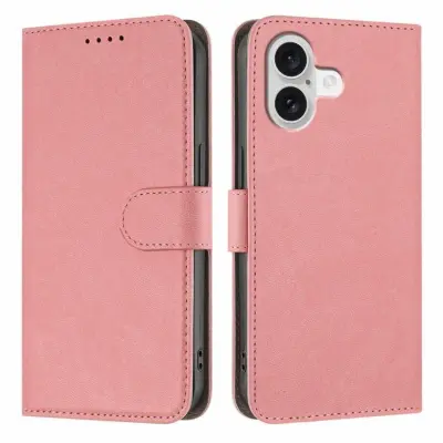 iPhone 17 Konstläder Plånboksfodral Solid Color - Rosa