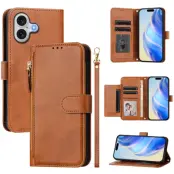 iPhone 17 Plånboksfodral Zipper Pocket Läder - Brun