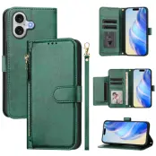 iPhone 17 Plånboksfodral Zipper Pocket Läder - Grön