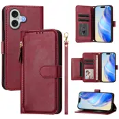 iPhone 17 Plånboksfodral Zipper Pocket Läder - Röd