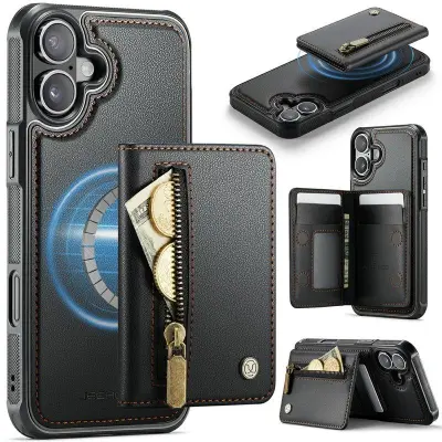 JEEHOOD J12 iPhone 17 Mobilskal Magnetiskt Konstläder Svart