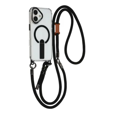 Mobilskal till iPhone 17 MagSafe med Axelrem och Stativ - Svart