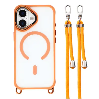 Mobilskal till iPhone 17 MagSafe med Justerbart Axelband Kamerastativ - Orange