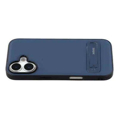 X-LEVEL iPhone 17 Mobilskal Läderbelagd PC TPU med Ställ - Blå