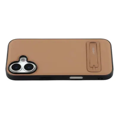 X-LEVEL iPhone 17 Mobilskal Läderbelagt TPU med Ställ - Brun