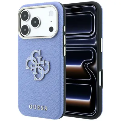 Guess Mobilskal För iPhone 18 Pro/17 Pro Grained&Big Resin Logo - Blå