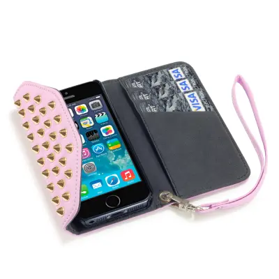 Studded Rock Chic Plånboksfodral till Apple iPhone 5/5S/SE - Rosa