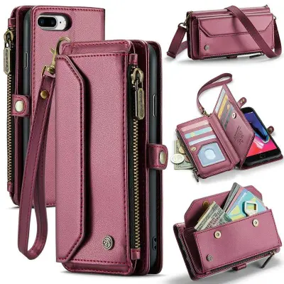 CASEME Plånboksfodral Konstläder för iPhone 6 Plus - Vinröd