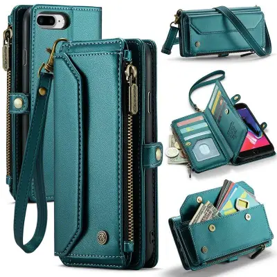 CASEME Plånboksfodral Konstläder för iPhone 6 Plus/7 Plus/8 Plus - Grön